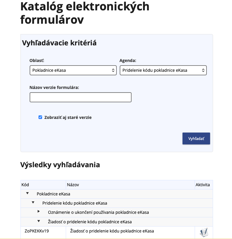 Katalog elektronickych formularov Financna sprava